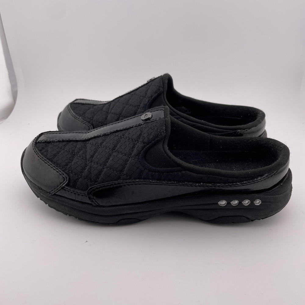 Easy Spirit Traveltime Black Quilted Patent Leather Clogs Mules Sneakers Women 6 - Picture 4 of 6